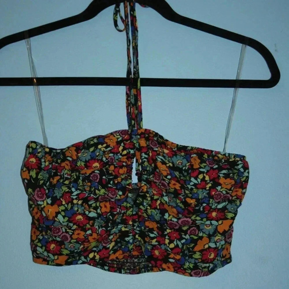 Wild Fable Black Floral Print Halter Top Sized Medium - Picture 5 of 16